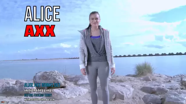 Alice Axx works out in tight leggings before fucking Terry Kemaco on the beach