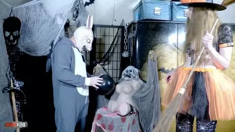 Halloween Frenzy: Terry in Freaky Rabbit Costume Fucks Hard Belgian Witch Alice Maze photo 01