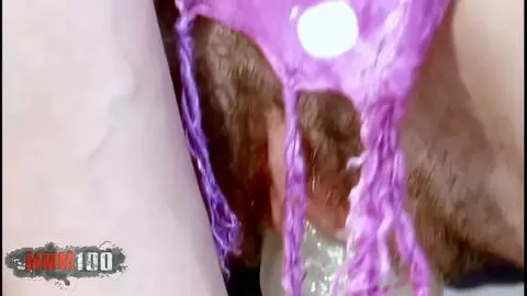 Alice a superb French MILF with hairy pussy jerks off with a big dildo photo 11