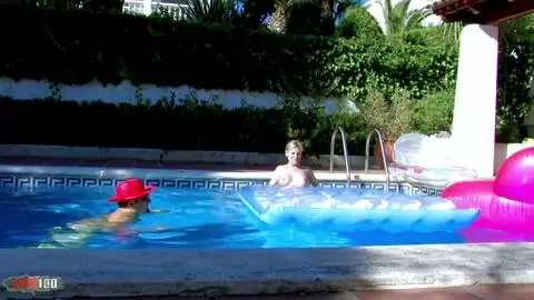 Fucking by the pool with skinny blonde french Milf Alicia Flore photo 01
