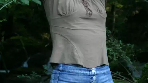 Sexy french blonde babe stripping in the forest