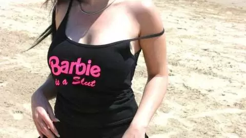 Pornstar brunette with big tits Ana Martin doing a strip by the sea  photo 7