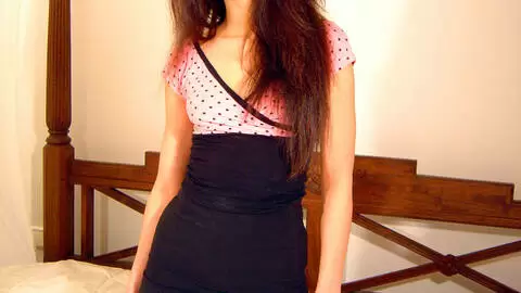 Hot little arab brunette Angelina doing a hot striptease in the bedroom  photo 1