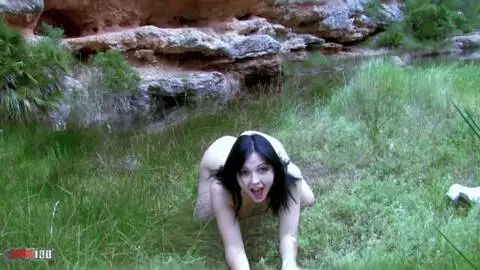 Pornostar petite brunette Angell Summers stripping in the rocks  photo 16
