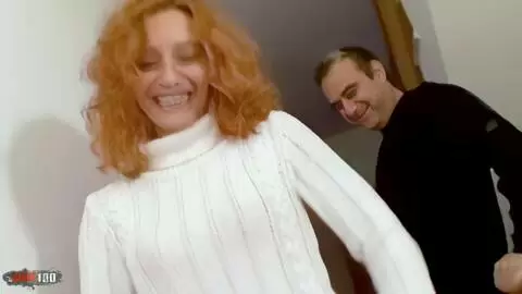 Nice MILF redhead Ann Lorca removing clothes in the stairs  photo 16