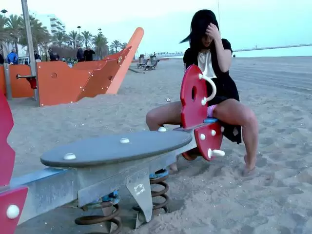 Little pee on the beach with the beautiful young Spanish Aris Dark photo 1