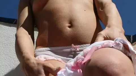 Pornostar young Axelle Mugler stripping on the terrace  photo 9