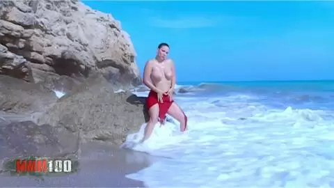 Bit tit blonde stripping on the beach