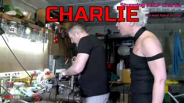 Stunning MILF Charlie gets her pussy and ass fucked hard in the workshop