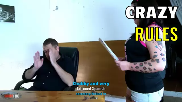 Chubby and very tattooed Spanish secretary fucked in the office