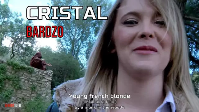 Young french blonde Cristal Bardzo fucked by a monk in the woods