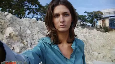 Sexy brunette doing nude selfies at the beach photo 16