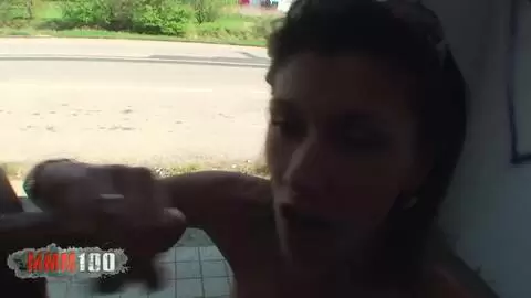 Brunette fucked on the roadside by 2 mates photo 11