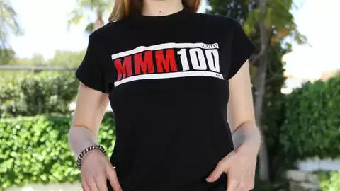 Denise Ahlm poses for pictures with the MMM100 tshirt photo 16