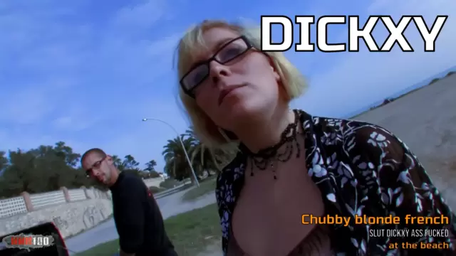 Chubby blonde french slut Dickxy ass fucked at the beach