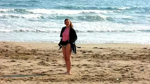 Hot teen brunette Emy stripping on the beach  photo 12