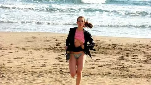 Hot teen brunette Emy stripping on the beach  photo 14