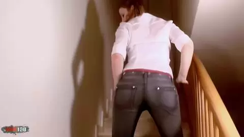 Pretty young brunette Emy dancing and stripping in the stairs  photo 02