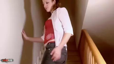 Pretty young brunette Emy dancing and stripping in the stairs  photo 04