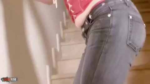 Pretty young brunette Emy dancing and stripping in the stairs  photo 06