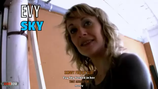 Skinny french slut Evy Sky fucked in her tight asshole for money