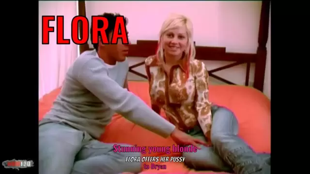 Stunning young blonde Flora offers her pussy to Bryan