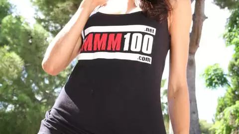Pornstar brunette Francys Belle doing a strip wearing MMM100 Tshirt  photo 12
