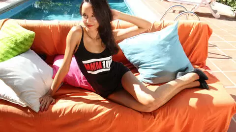 Pornstar brunette Francys Belle doing a strip wearing MMM100 Tshirt  photo 13