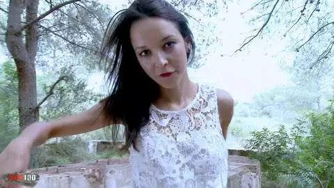 Pornstar brunette Francys Belle doing a strip in the woods  photo 07