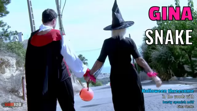Halloween threesome in the woods wi...