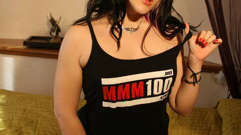 French amateur babe Ginger Rose posing with MMM100 t shirt
