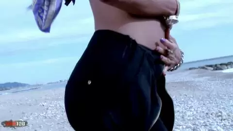 Pornstar m�tis brunette with big tits Ivannah dancing and stripping by the sea  photo 06