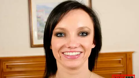 Pornostar little brunette Jenny Anderson removing clothes 