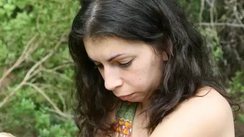 Great arab brunette Kelly Toma dancing and stripping in the woods  photo 1