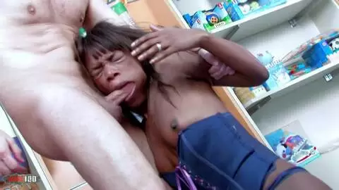 Gorgeous black babe with perfect body double penetrated in her store photo 04