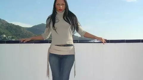 Pornstar teen brunette Kristina stripping on the terrace 