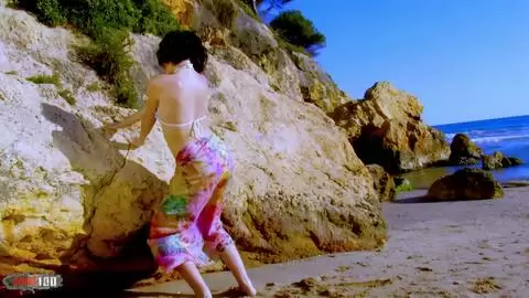 Pretty Kthylee stripping by the sea 