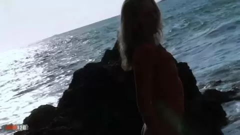 Nice petite Lady Margaux doing a hot striptease by the sea  photo 05