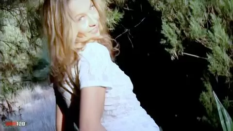 Great blonde Lady Margaux removing clothes in the woods  photo 04