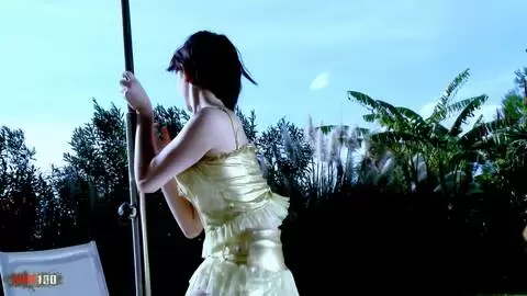 Great little brunette Lilou Sou getting naked next to the pool  photo 03