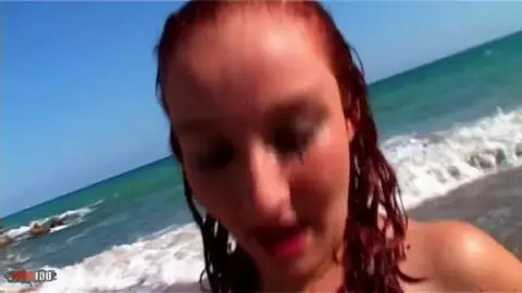 Hot red hair teen showing her wet pussy in the sea photo 12