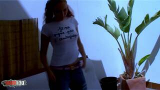 Wild red hair teen stripping a