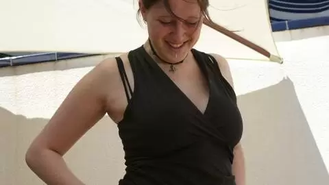 Hot with big boobs Lou Ann doing a strip on the terrace  photo 4