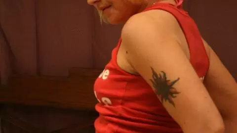 Maeva Blue beautiful Blondinette stripping on the bed photo 3