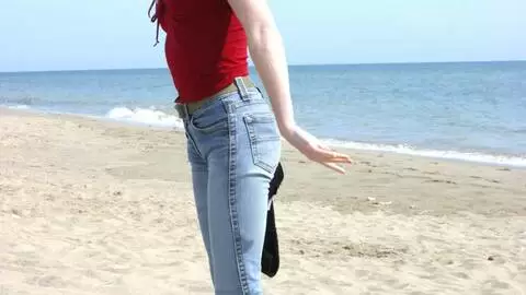 Pretty redhead Mahylis stripping on the beach  photo 2