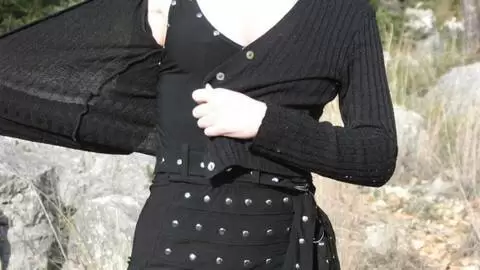 Hot petite redhead Mahylis removing clothes in the woods  photo 10