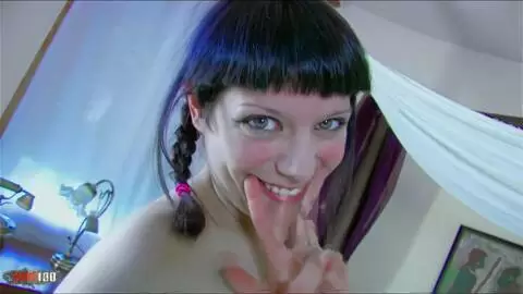 Horny brunette Melody Sweet removing clothes on the bed 