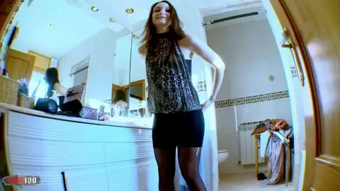 Beautiful brunette Melyne Leona dancing and stripping alone on her webcam 