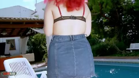 La chubby little redhead Mey Max removing clothes next to the pool  photo 04
