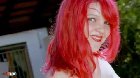 La chubby little redhead Mey Max removing clothes next to the pool  photo 16